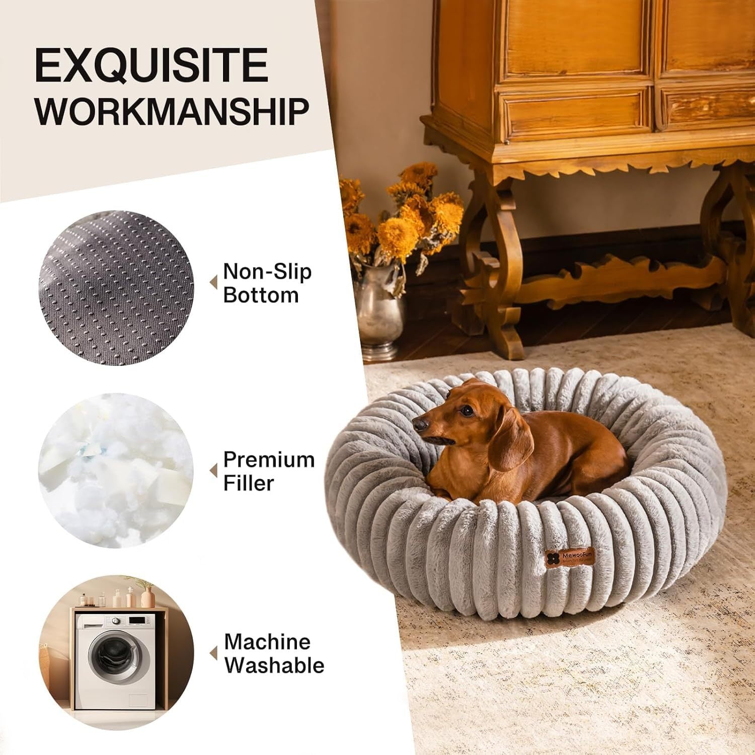 Donut Cat Bed - Washable Round Pet Bed for Indoor Cats, Kittens, and Puppies - Woofcuties