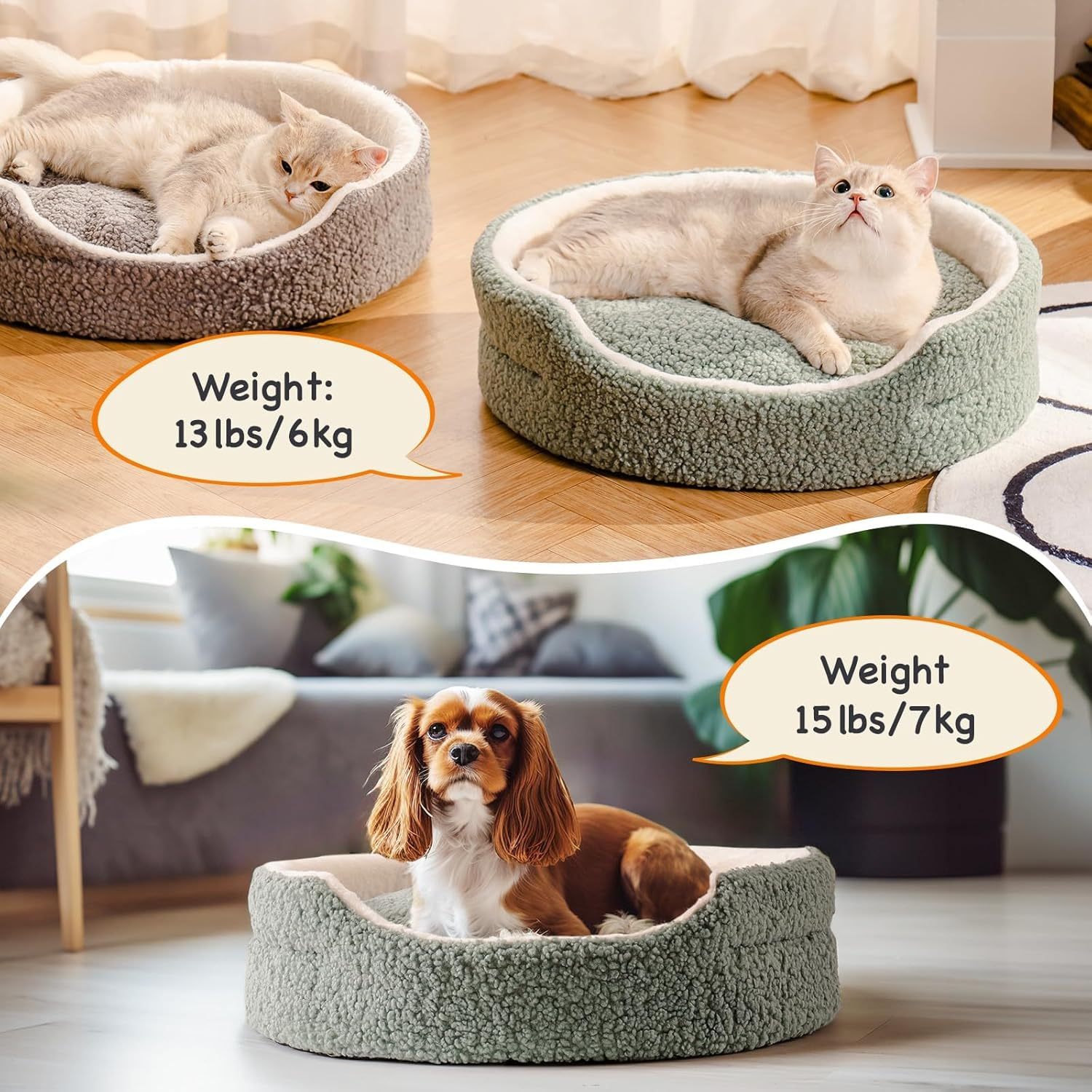 Washable Orthopedic Pet Bed - 23x23x7 Inch Round Plush Bed for Cats and Small Dogs - Woofcuties