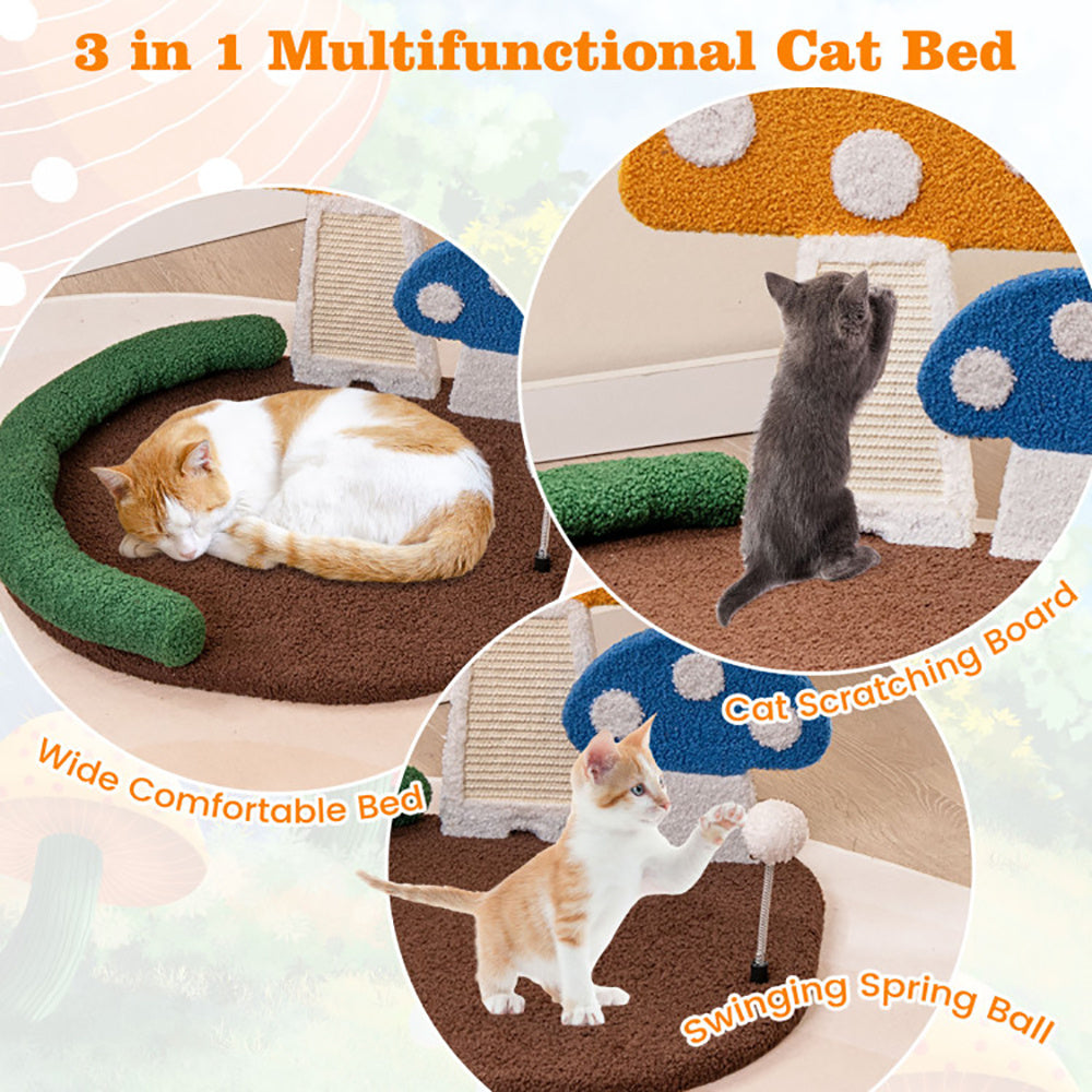Opulent Mushroom Cat Cave - Luxurious Cat Claw Scratcher with Plush Wide Bed and Sisal Scratch Panel - Woofcuties