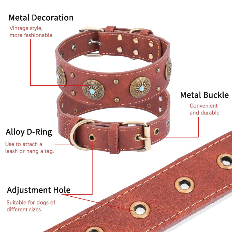 Majestic Retro Pure Leather Dog Collar - Woofcuties