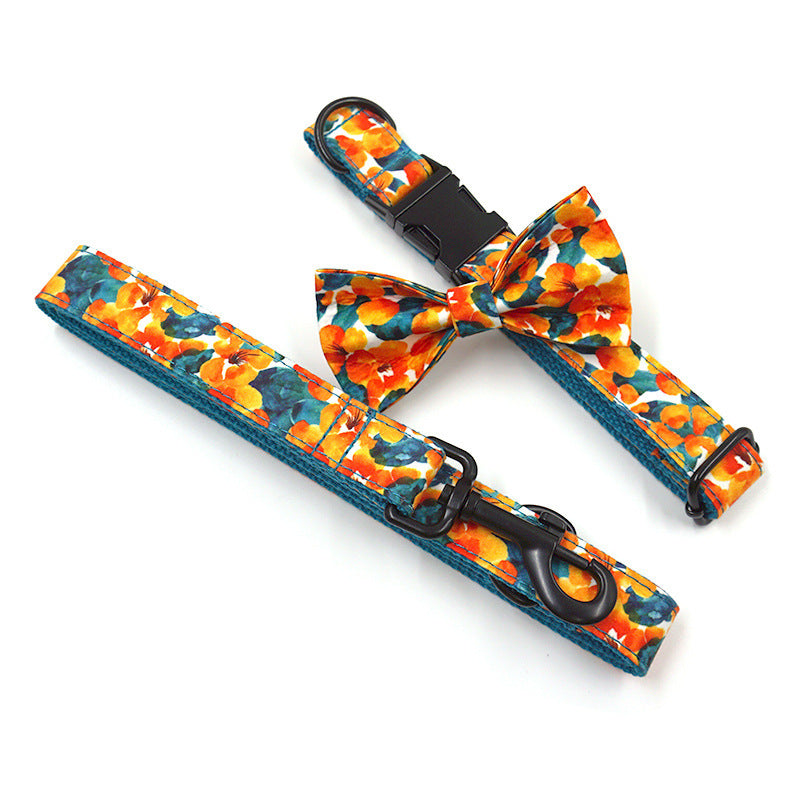Tropical Hawaiian Dog Collar Leash Bow Set - Woofcuties