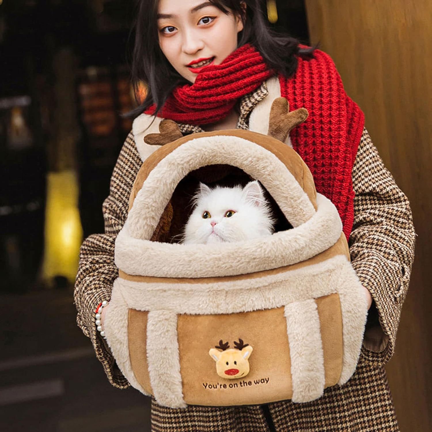 Luxuriant Plush Reindeer Pet Carrier - Woofcuties