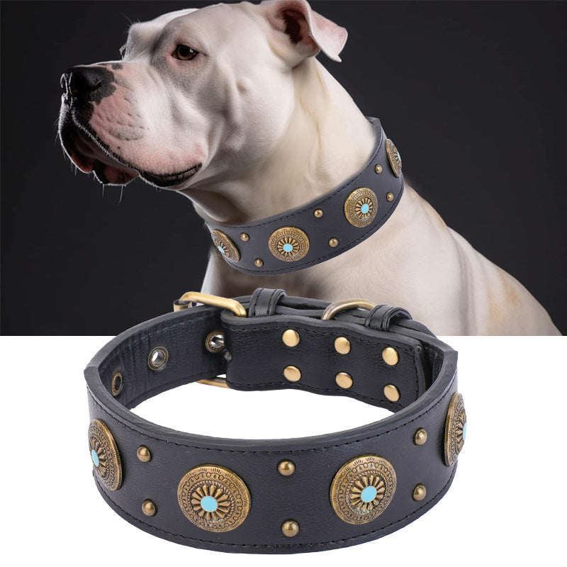 Majestic Retro Pure Leather Dog Collar - Woofcuties
