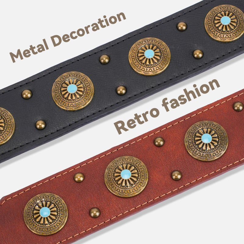Majestic Retro Pure Leather Dog Collar - Woofcuties