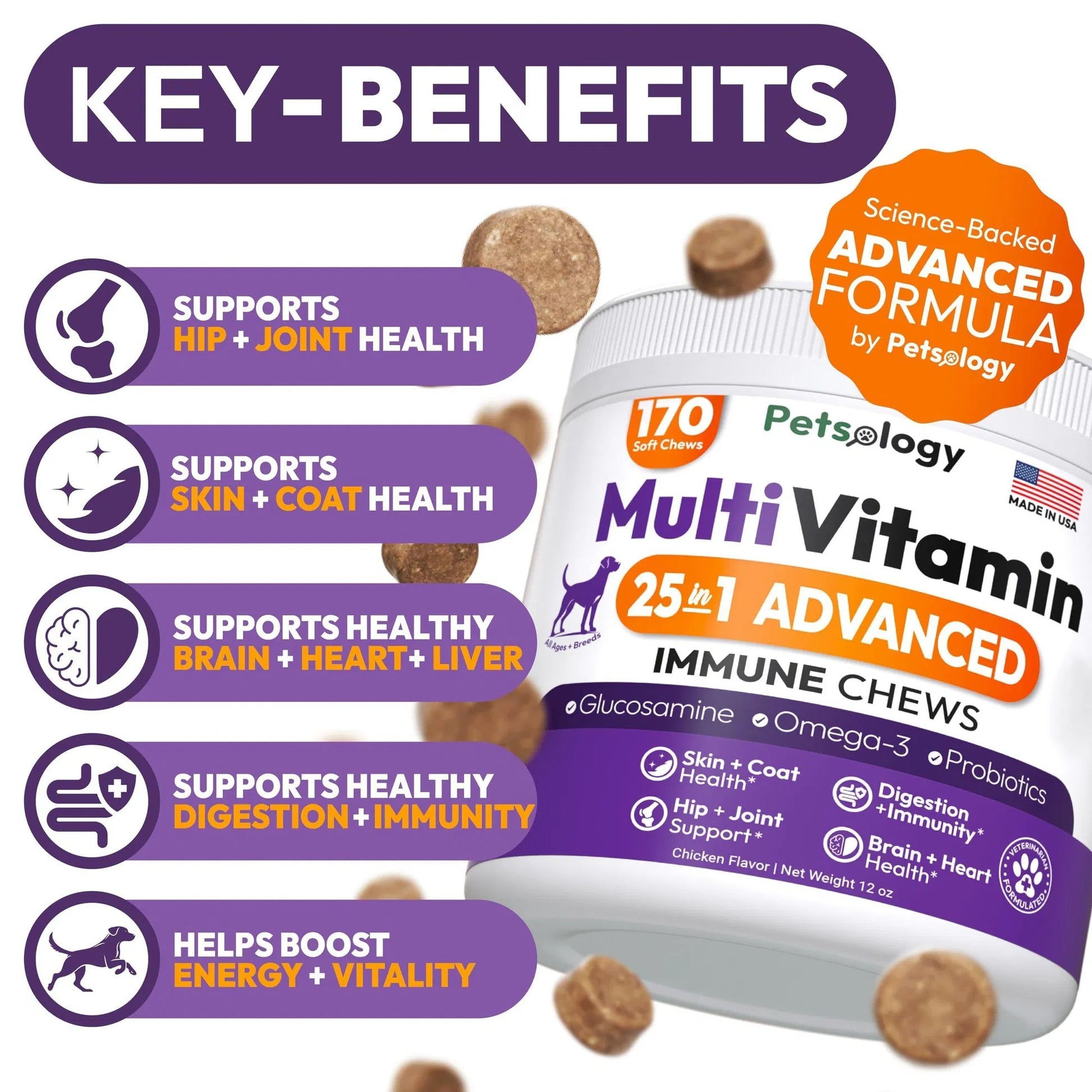 Top-Grade Multivitamin Chewable Treats - Premium Dog Vitamins with Glucosamine - Woofcuties