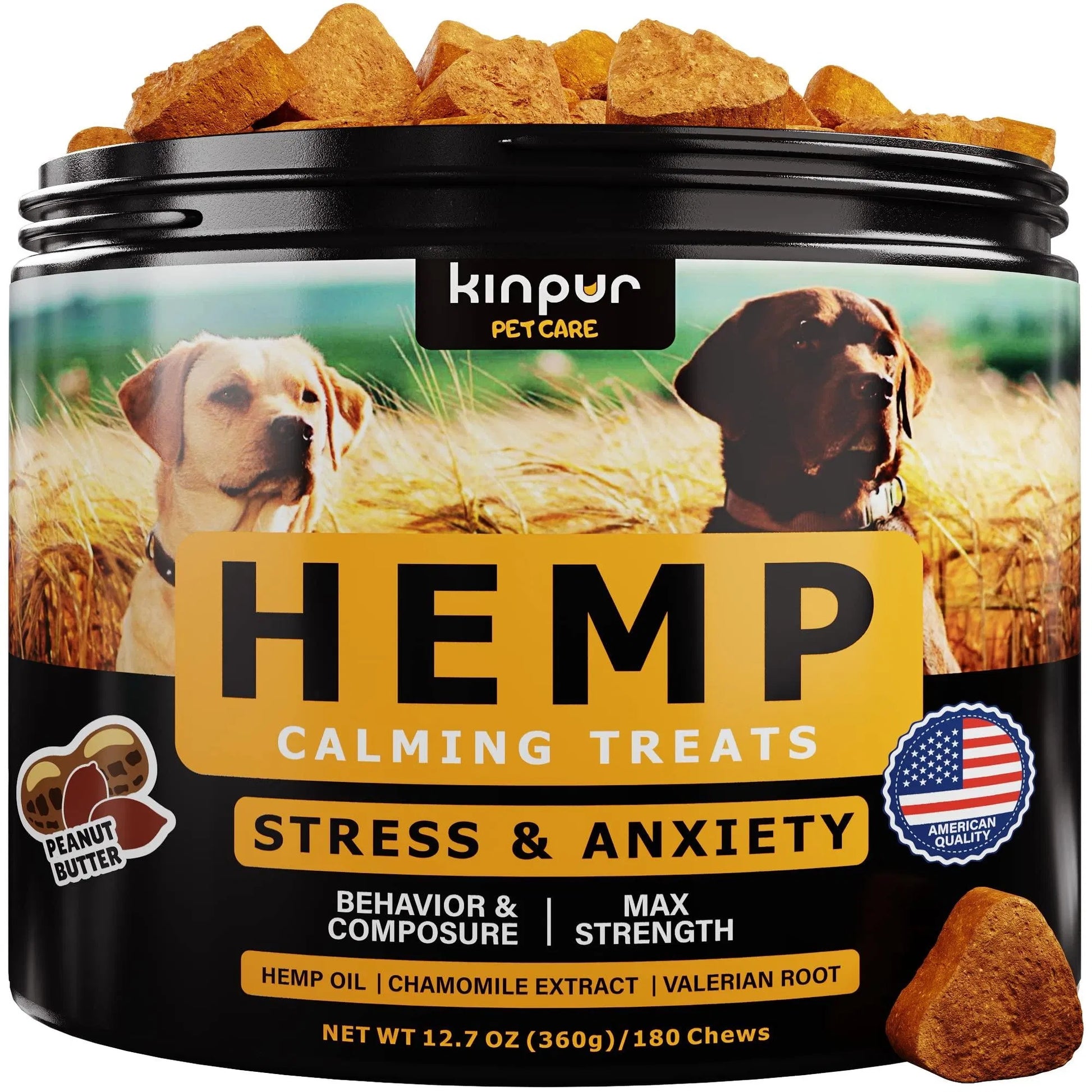 Premium Natural Hemp Calming Chews - Peanut Butter Flavor Stress Relief - Woofcuties