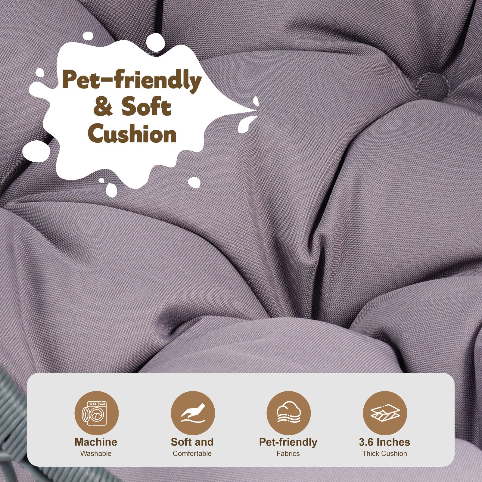 Cat Swing Bed - Plush Rattan-Look Egg Chair with Sumptuous Cushion - Woofcuties
