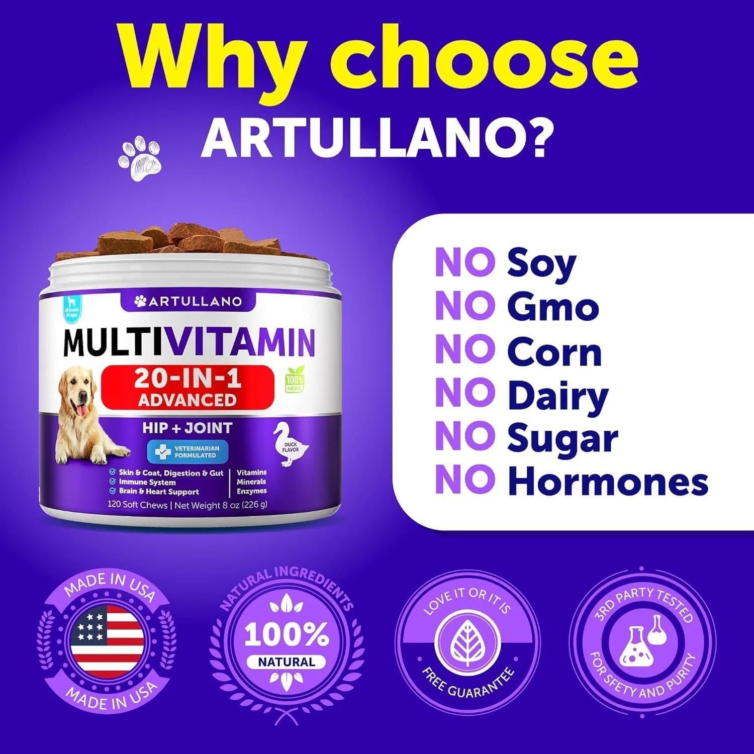 Elite Multivitamin Chewable - Premium 20-in-1 Dog Vitamins with Glucosamine - Woofcuties