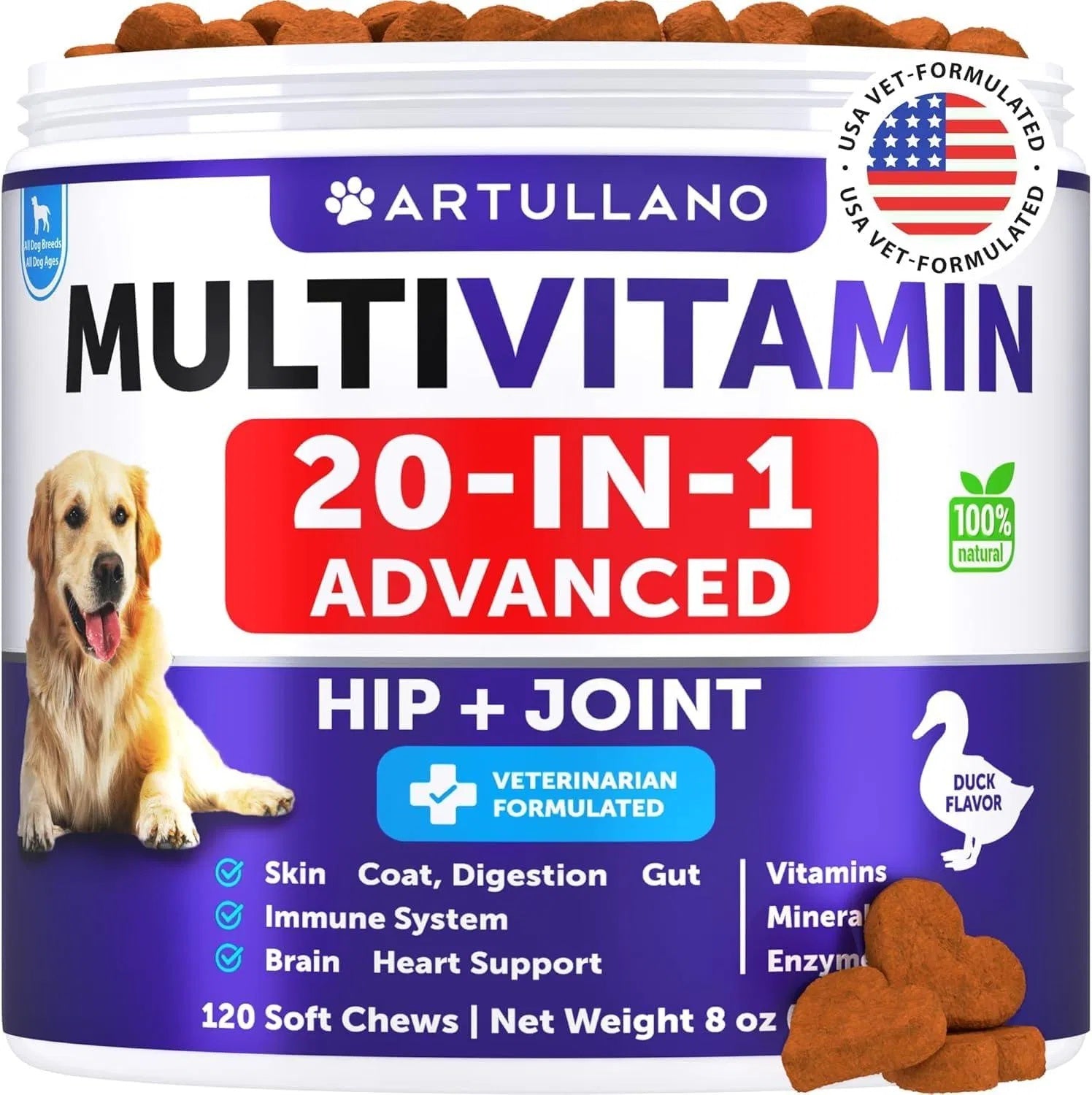 Elite Multivitamin Chewable - Premium 20-in-1 Dog Vitamins with Glucosamine - Woofcuties