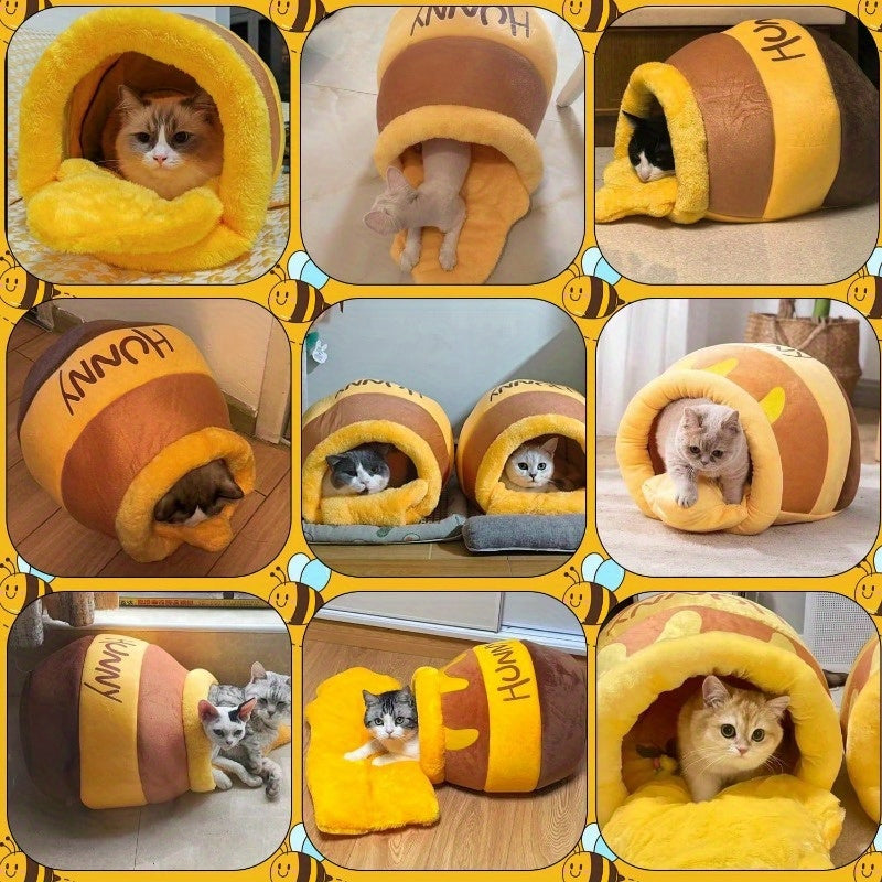 Luxury Honey Pot Cat Cave Bed - Machine Washable Cozy Pet Nest for Indoor Cats - Woofcuties