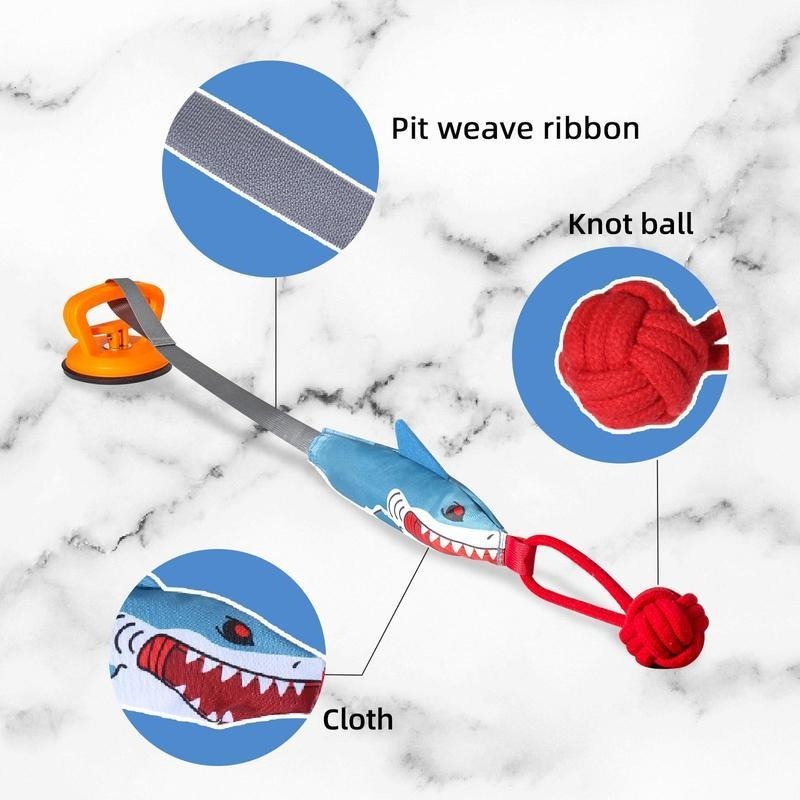 Shark-Shaped Interactive Twin Toy - Squeaky Rope Ball with Suction Cup - Woofcuties