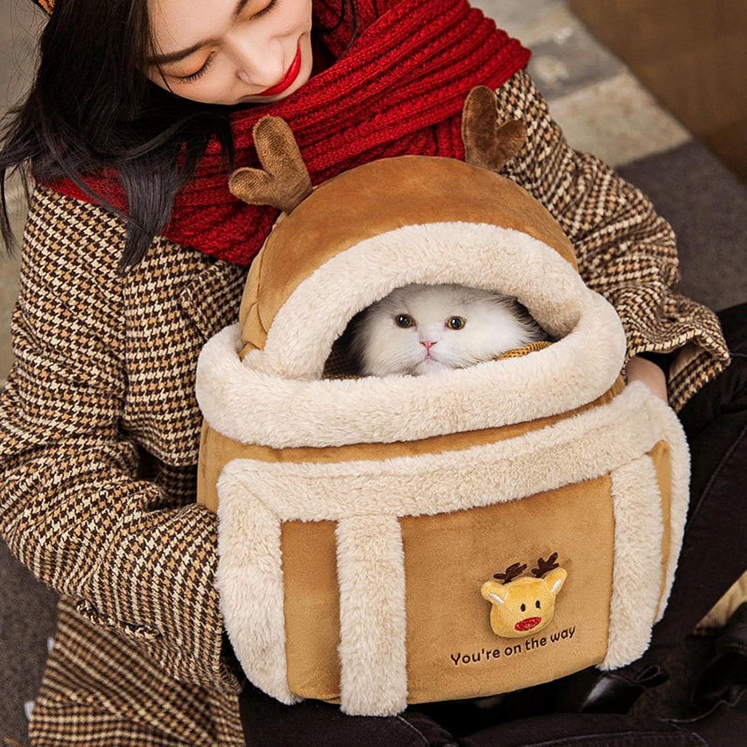 Luxuriant Plush Reindeer Pet Carrier - Woofcuties