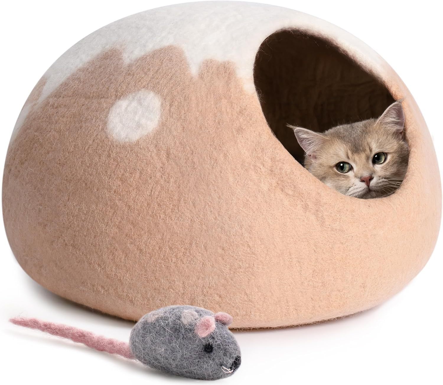 Plush Handcrafted Wool Cat Cave - Lavish Natural Felt Hideaway for Indoor Cats - Woofcuties
