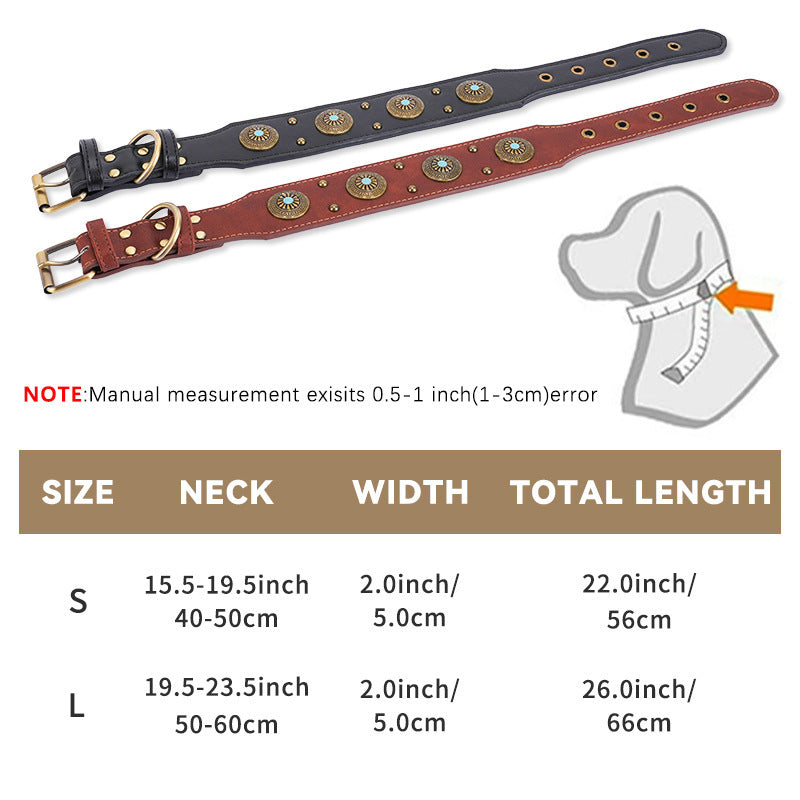 Majestic Retro Pure Leather Dog Collar - Woofcuties
