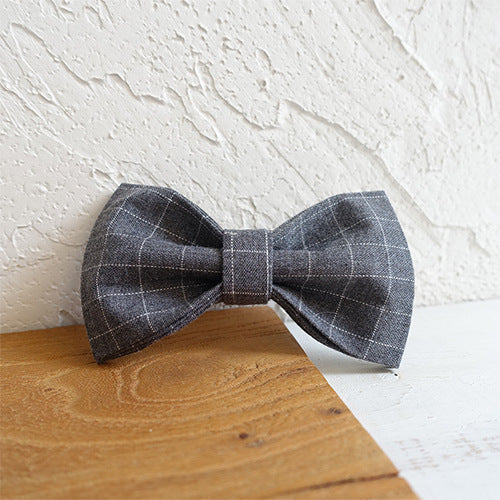 Chic Grey Plaid Dog Collar with Golden Metal Button - Woofcuties