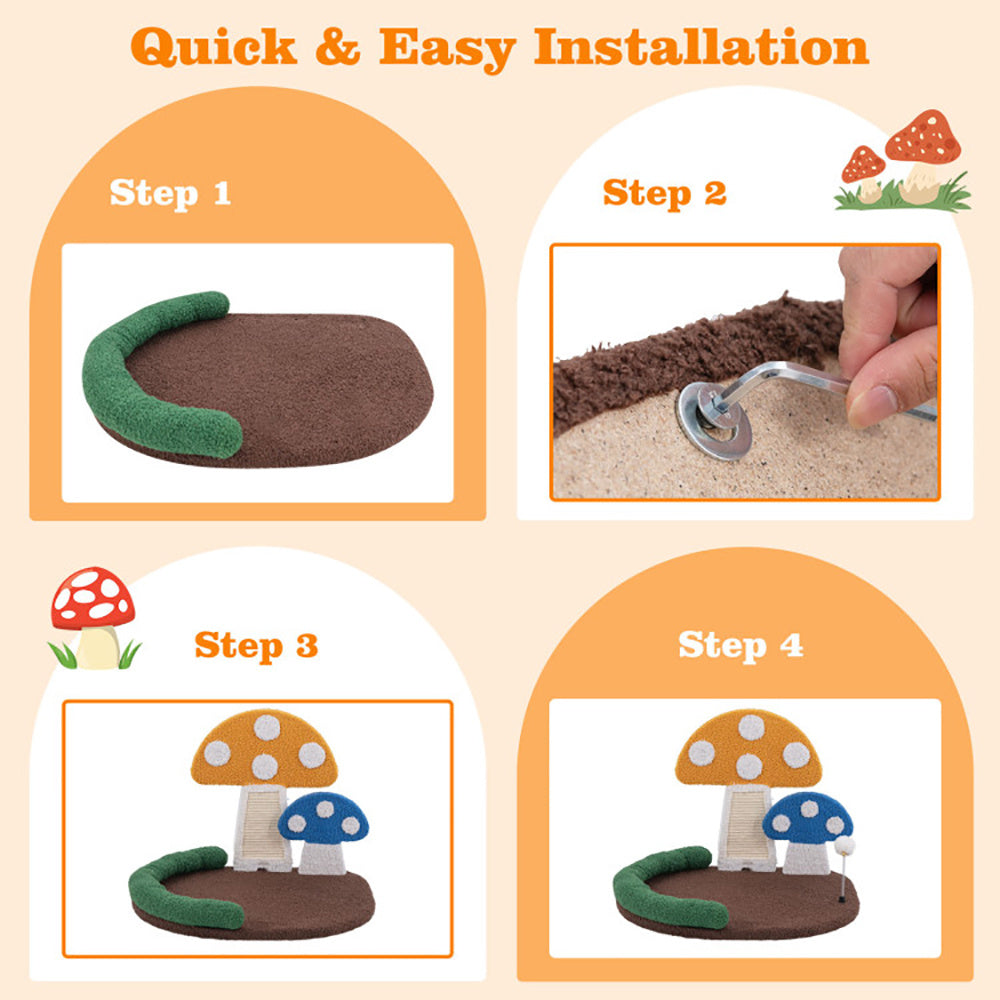 Opulent Mushroom Cat Cave - Luxurious Cat Claw Scratcher with Plush Wide Bed and Sisal Scratch Panel - Woofcuties