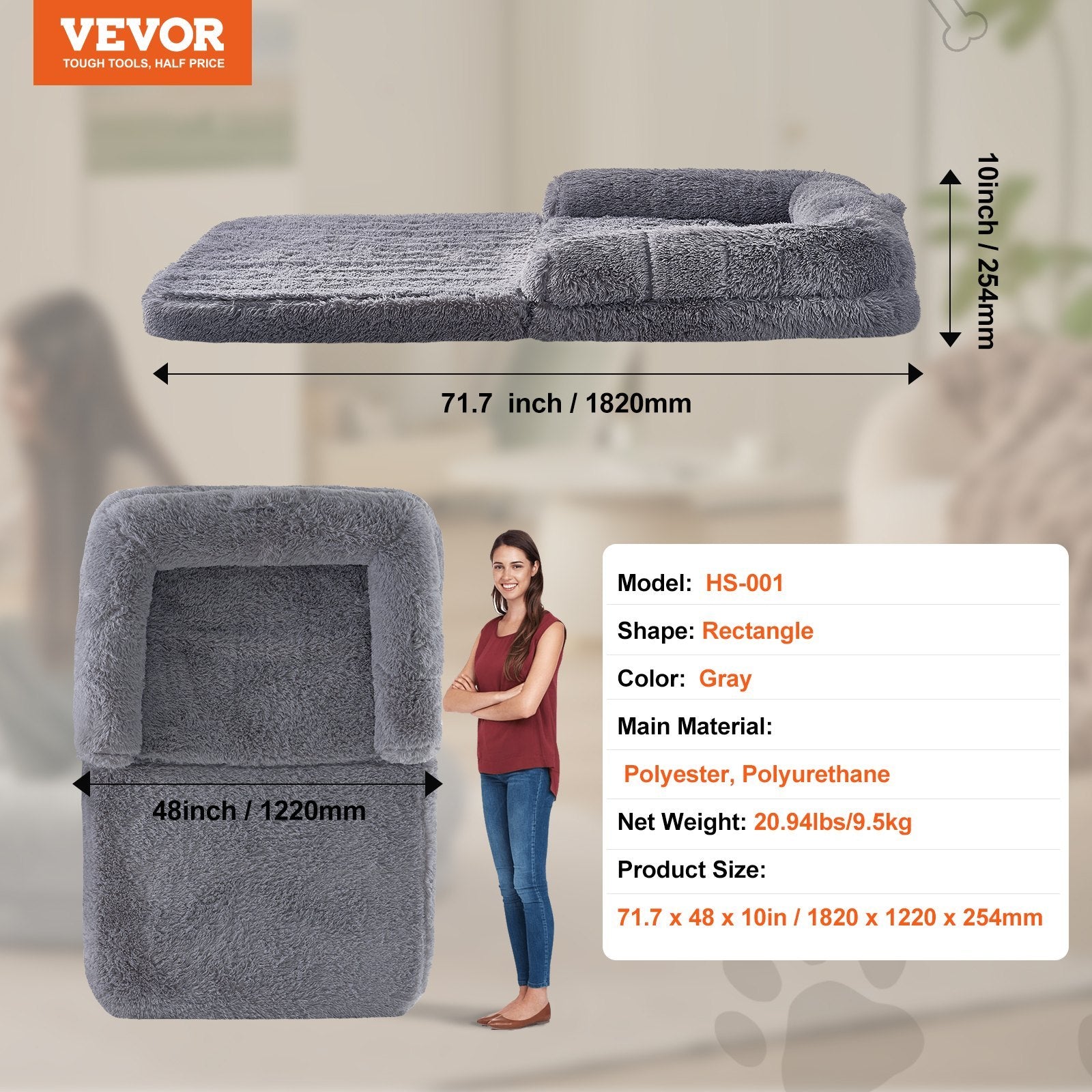 Grandiose Human-Size Pet Haven - Lavish 72x48x10in Washable Velvet Bed - Woofcuties